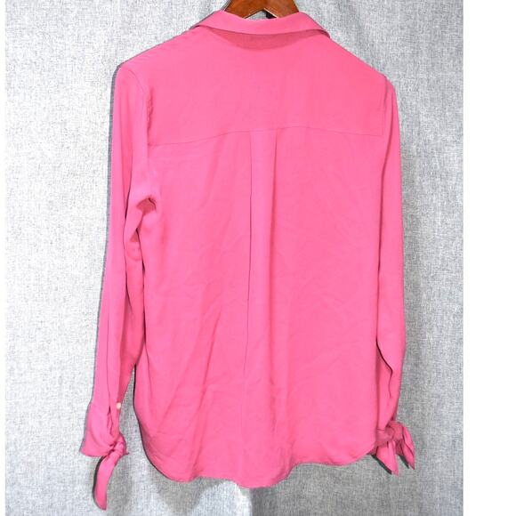 Theory Pink 100% Silk Tie Cuff Button Down Shirt L - Picture 3 of 3